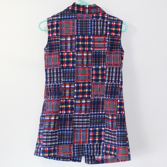 Rare 1970s red yellow blue collared sleeveless button up tank top size 12 fits 8 - Picture 2 of 6